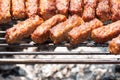 Minced meat rolls on grill (traditional Romanian food) Ã¢â¬â mititei, mici Royalty Free Stock Photo